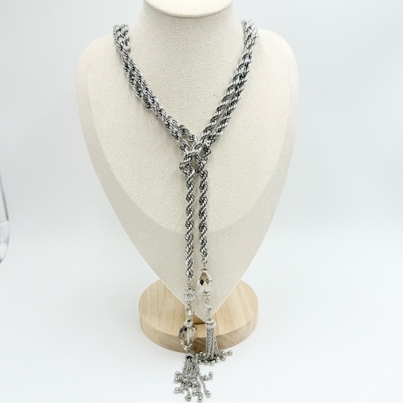 Traci Lynn Chain Long Silver Tone Heavy Chain Necklace Glass/crystal Pendant - Picture 1 of 9